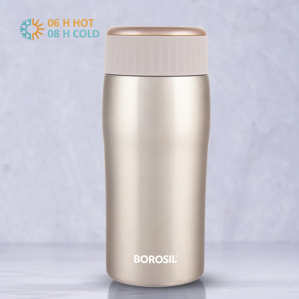 Cosmic Gold Stainless Steel Hot & Cold Bottle – 320 mL BOCOS320GD  | Double Wall Vacuum Bottle for Travel, Office & Daily Use