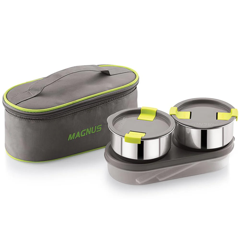 Olive-3 Stainless Steel Lunch Box Set – 3 Leak-Proof Containers with Insulated Thermal Bag | 950ml Airtight Tiffin for Office, School & Kids (Silver)