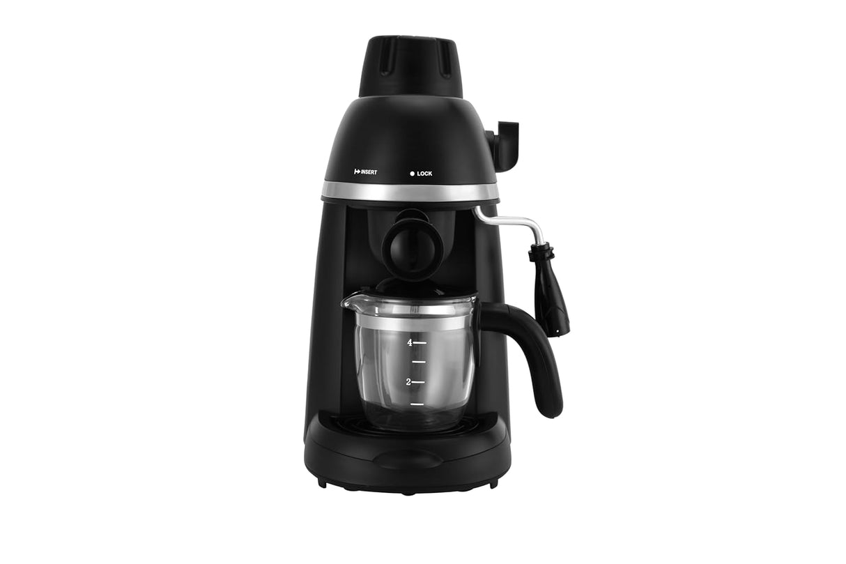 Prestige RCM800CE 4 Cups Brew Coffee Maker | 800W Espresso & Cappuccino Machine | Frothing Function | 0.24L Aluminium Boiler | Glass Carafe | Overheat Protection
