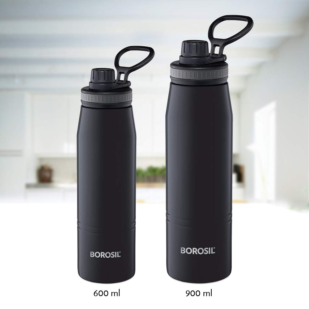 GoSport Black Stainless Steel Hot & Cold Bottle – 14 Hrs Hot, 18 Hrs Cold, Leakproof Sipper, 600ML, Vacuum Insulated