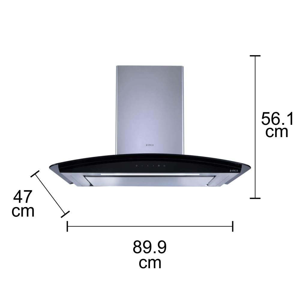 ELICA DEEP SILENT CHIMNEY GLACE EDS HE LTW 90 BK SS T4V LED WITH EDS3 TECHNOLOGY