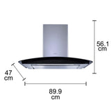 ELICA DEEP SILENT CHIMNEY GLACE EDS HE LTW 90 BK SS T4V LED WITH EDS3 TECHNOLOGY