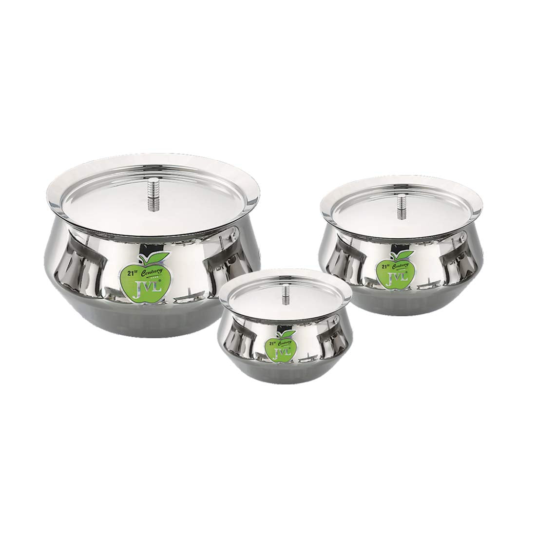 Mukti Jvl Small Size Spike Handi Plain Stainless Steel Cooking Sauce Pot Handi Vessel with Lid - 3 Pcs Set - ES_JVL_SH-1x3P