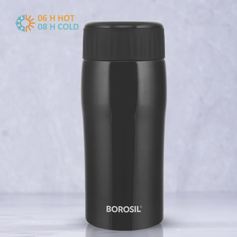 Cosmic Black Stainless Steel Hot & Cold Bottle – 320 mL (BOCOS320BL) | Double Wall Vacuum Bottle for Travel, Office & Daily Use