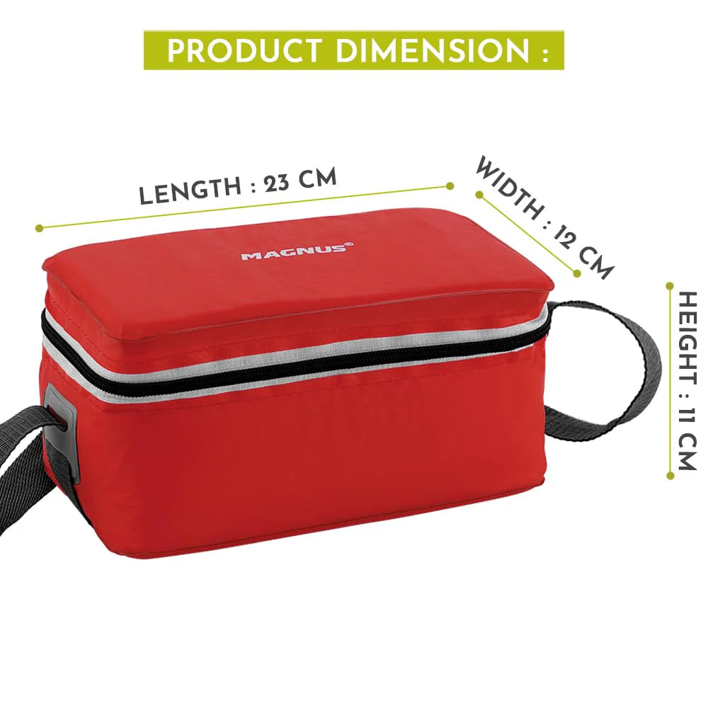 Fancy-3 Stainless Steel Lunch Box Set – 3 Leak-Proof Containers with Stylish Red Carry Bag | 3 Compartments, Washable Cover | Lunch Box for Kids & Office Men | Safe & Durable Design