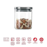 Borosil Classic Glass Jar with Wooden Tray, Air-Tight Storage Container For Kitchen, Glass Jar For Storing Spices, Snacks, Grains, Dals, Set of 3 (600 ml each) with Wooden Tray, Clear