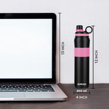 ThirstBurst Fuchsia Stainless Steel Bottle 800ML – Hot & Cold, 12 Hrs Hot, 12 Hrs Cold, Leakproof, Copper Coated Insulation