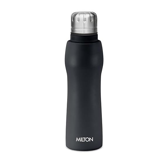 Elate Stainless Steel Water Bottle 620 ml, Single Walled, ISI Certified I Leak Proof Lid, Rust Proof I for School, Office, Gym I Black