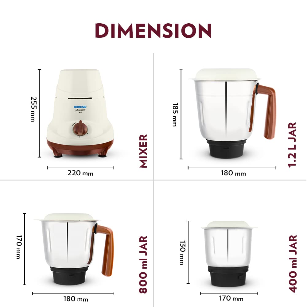 Borosil Home Star Mixer Grinder 500 W, 3 Jars
