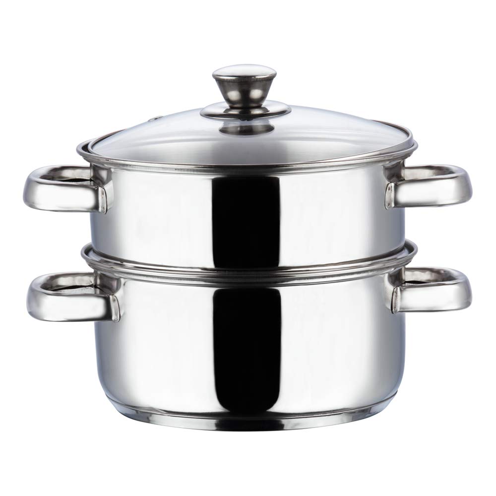 Vinod 2 Tier Steamer with Glass Lid Stainless Steel - 20cm (Induction Friendly) BSSH2-20