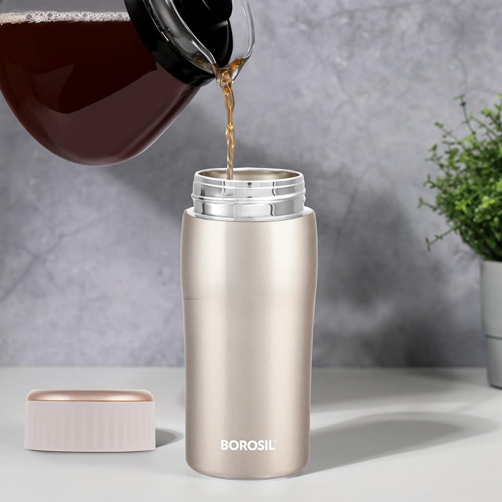 Cosmic Gold Stainless Steel Hot & Cold Bottle – 320 mL BOCOS320GD  | Double Wall Vacuum Bottle for Travel, Office & Daily Use