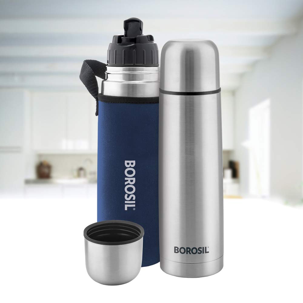 Thermo Flask Blue – 500 mL (FGFTLS00BLU) | Hot & Cold Stainless Steel Vacuum Flask with Carry Jacket, Leak-Proof Lid & Sipper Spout