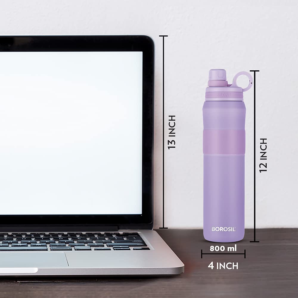 ThirstBurst Lavender Stainless Steel Bottle 800ML – Hot & Cold, 12 Hrs Hot, 12 Hrs Cold, Leakproof, Copper Coated Insulation