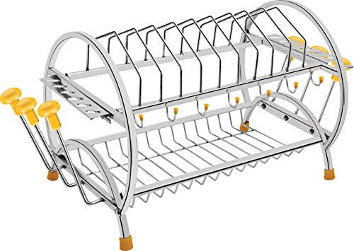 Priya Heavy Omega Shaped Stainless Steel 2 Shelf 6 In 1 Kitchen Utensils Rack (Length-22 Inch* Width-11 Inch*Height-11 Inch)