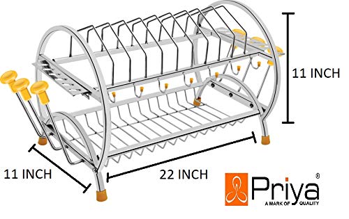 Priya Heavy Omega Shaped Stainless Steel 2 Shelf 6 In 1 Kitchen Utensils Rack (Length-22 Inch* Width-11 Inch*Height-11 Inch)