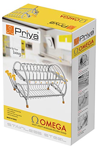 Priya Heavy Omega Shaped Stainless Steel 2 Shelf 6 In 1 Kitchen Utensils Rack (Length-22 Inch* Width-11 Inch*Height-11 Inch)