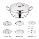 Argent Triply Silver Stainless Steel 28 cm Multi-Kadai With Lid & 6Pcs Plates (6.1 L) BGIN-9999