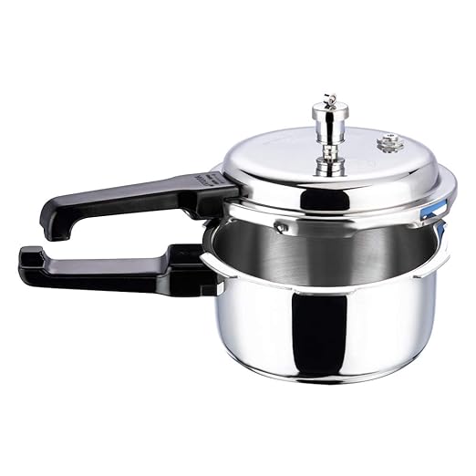 Vinod Platinum Triply Stainless Steel Outer Lid Pressure Cooker with Induction Base - 7 Litre capacity (ISI certified, Silver, Induction and Gas Stove Friendly