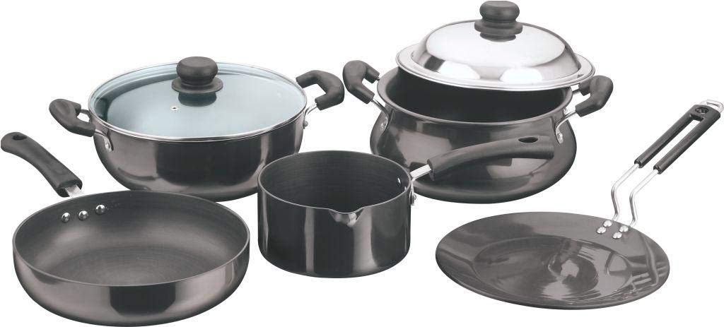Black Pearl Hard Anodised Rasoi Cookware Set of 5 | Kadai, Frypan, Tawa, Handi & Saucepan