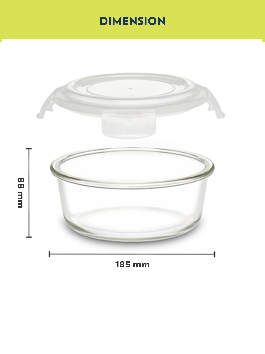 Borosil Klip N Store Glass Storage Container For Kitchen With Air-Tight Lid, Microwave & Oven Safe, Round, 950 ml, Clear