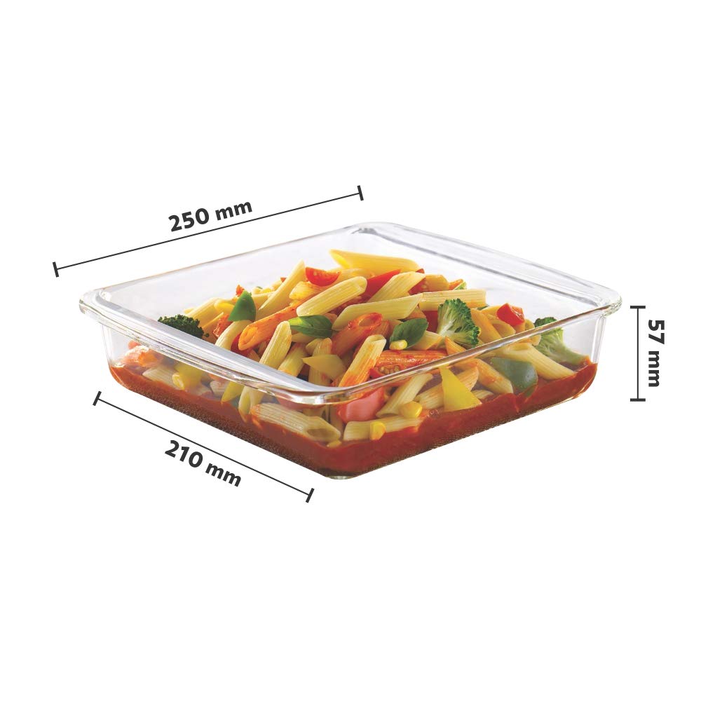Borosil - Ih77Gs03702 Glass Mixing Bowl and Square Dish with Lid Set, 2-Pieces, Transparent Ih22Dh12216 Glass Baking Dish 1.3 L, Microwave Safe & Oven Safe