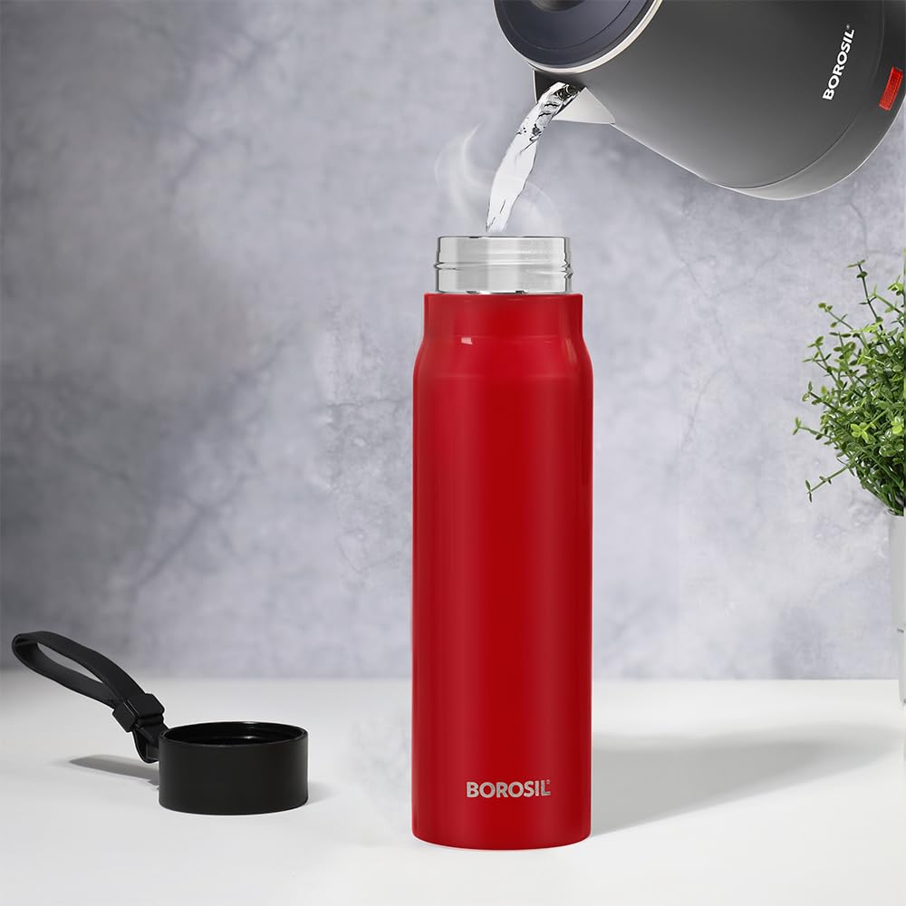Bliss Red Stainless Steel Bottle – 500 mL (BLISOS00RD38) | Hot & Cold Thermosteel Water Bottle for Office & Daily Use