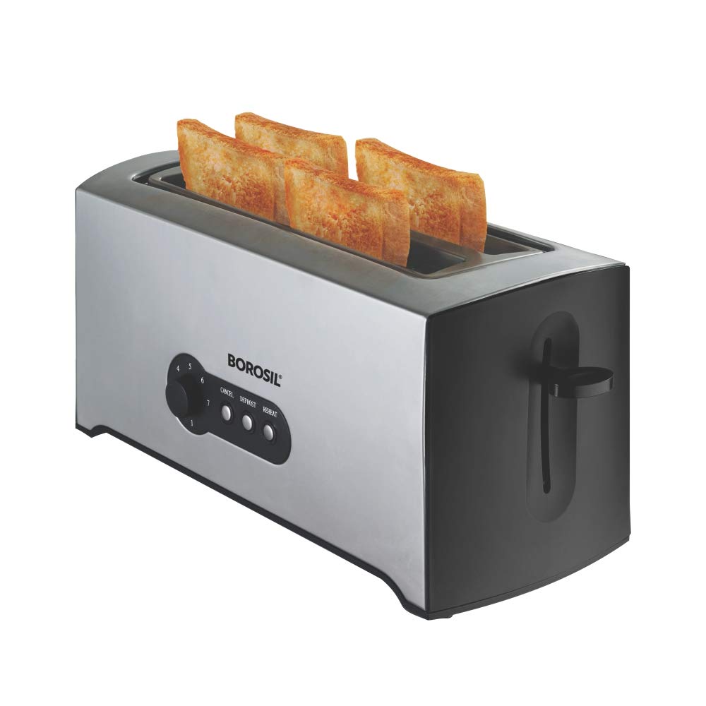 1500W Pop-up Toaster | 4 Slice Automatic Pop up | Toasting, Reheating & Defrosting Options | Removable Bread Crumb Tray | 7 Temprature Settings | Cord Winder