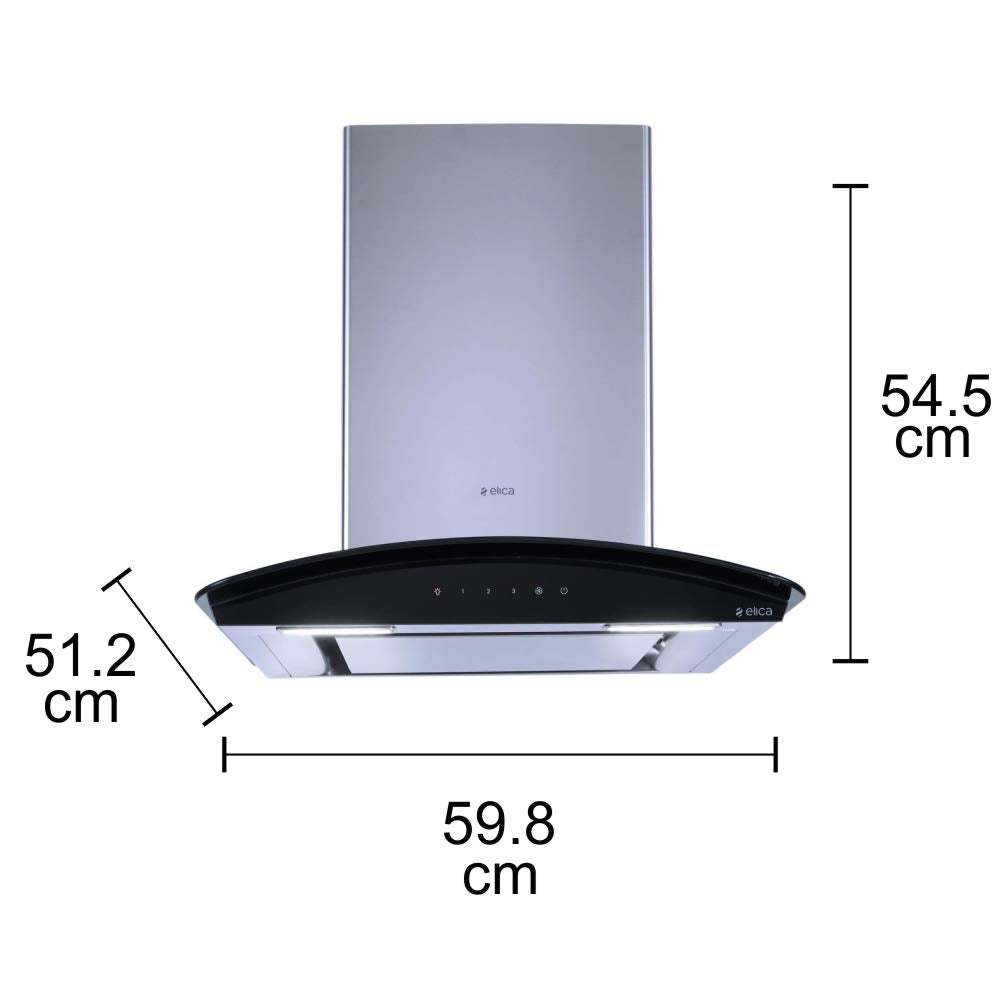 ELICA DEEP SILENT CHIMNEY GLACE EDS HE LTW 60 BK SS T4V LED WITH EDS3 TECHNOLOGY