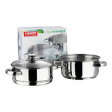 Vinod 2 Tier Steamer with Glass Lid Stainless Steel - 24cm (Induction Friendly)