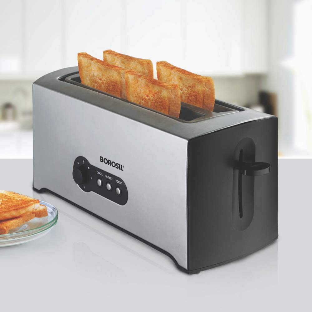1500W Pop-up Toaster | 4 Slice Automatic Pop up | Toasting, Reheating & Defrosting Options | Removable Bread Crumb Tray | 7 Temprature Settings | Cord Winder