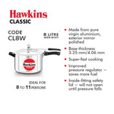 Hawkins Classic Aluminum Pressure Cookers 8 Ltre (Jumbo): CL8W