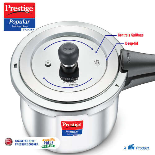 Popular Svachh Spillage Control Stainless Steel Pressure Cooker, 1.5 L (Silver)Prestige Popular Svachh Spillage Control Stainless Steel Pressure Cooker, 1.5 L (Silver) 20192
