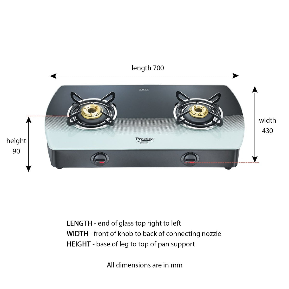 Prestige Premia SCHOTT Glass Top Gas Tables-GTS 02 Gas Stove