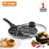 Orange Deluxe Non-Stick Heavy Base 12 Cavity Appam Patra Long One Side Handle with Superior Glass lid & Wooden Picker 240 mm (Black)