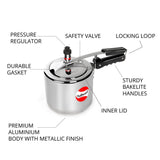 TUFFWARE Aluminium Pressure Cooker - Inner Lid, 6.5 litres, Silver