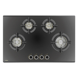 Vortex 480 80CM 4-Burner Built-In Hob with FFSD – Matt Black Glass, Full Brass Burners 538.66.296