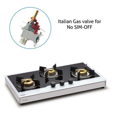 Glen 1073 FB BW AI FFD 3 Forged Brass Burner Glass Gas Hob Free Standing (Flame Failure Device)