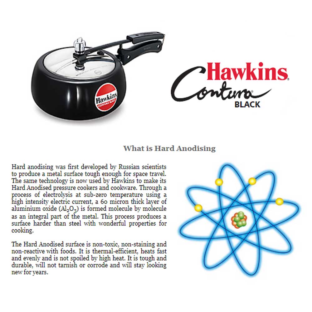 Hawkins Contura Black Pressure Cooker 3 Litre: CB30 with Hawkins Genuine 2 Gasket & 2 Safety Valve