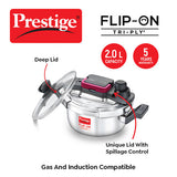 FLIP-ON TRI-PLY STAINLESS STEEL PRESSURE COOKER 2 L 180m WITH GLASS LID 20710