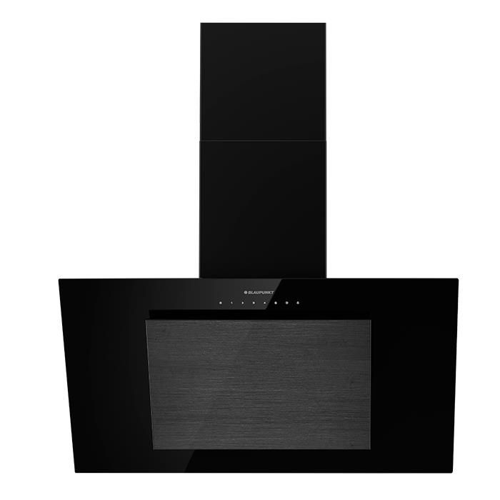 Oblique Hood 5DL 69654 Wall Mounted Chimney, Black Glass Screen With Dark Steel, 4-Level Fan Power, Filter Saturation Display