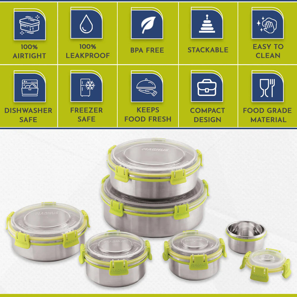 KLIP LOCK Stainless Steel Airtight Leakproof Container – 375ML – Durable Lunch Box for Office Men, Women & Kids, Kitchen Storage Solution