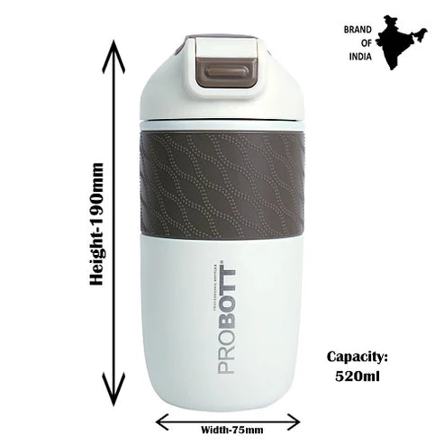 Pluto 520ml Vacuum Insulated Flask – Hot & Cold Stainless Steel Water Bottle, White | PB 520-01