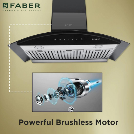 Faber Aura Direct Drive BF AC SC BK 90cm Auto Clean Wall Mounted Chimney Baffle Filter Black Tempered Glass 3 Speed Gesture