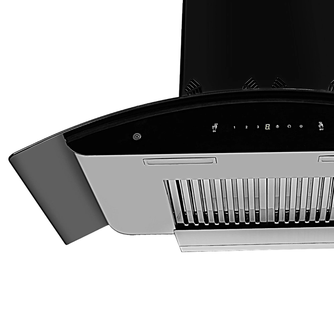 Faber Premia 3D Plus IND HC SC BK 90 Auto Clean Wall Mounted Chimney  1298m3/hr Suction power Black Filterless Touch & Gesture Control