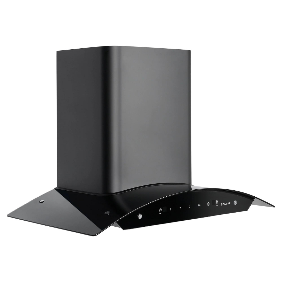 Faber Sunny HC SC BK 75 1200 m3/h Auto Clean Wall Mounted Chimney Black Tempered Glass Kitchen Filterless Technology Touch & 3 Speed Gesture Control
