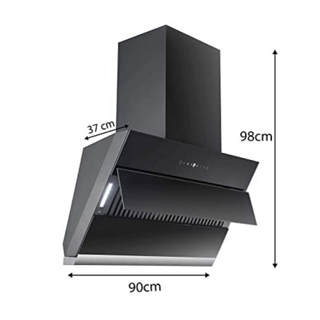 Faber Zenith FL SC AC BK 90 1350m3/Hr Wall Mounted Chimney Kitchen Hood With Auto clean Technology Filterless Touch Control Black
