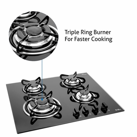 Glen 4 Burner Built in Glass Hob| Triple Ring Burner |European Sealed Burners AI |1065 TRG