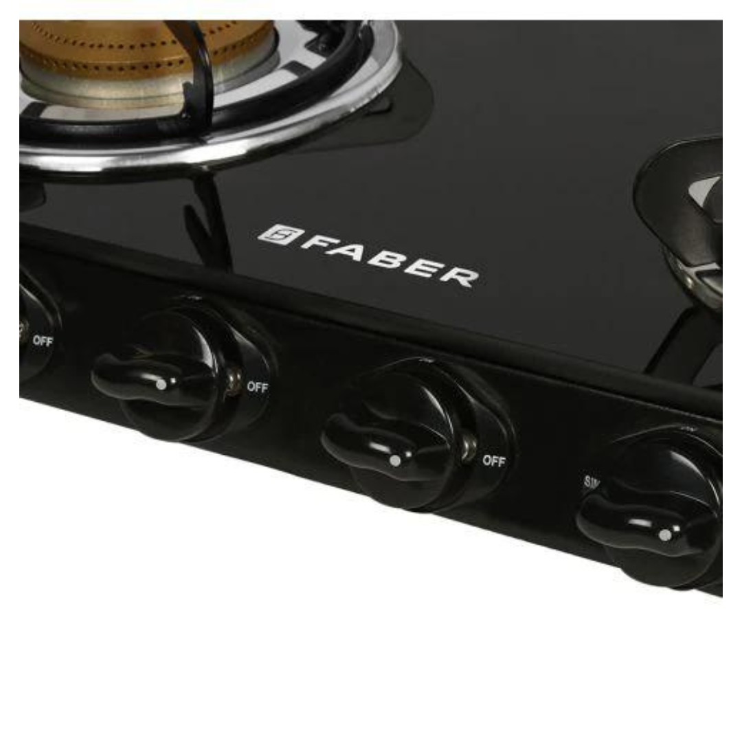 Faber DOUBLE JUMBO 4BB BK Glass Cooktop with Manual Gas Stove Heat resistant black Enameled Round (4 Burners)