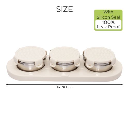 Jaypee plus ZETA-3 Airtight Inner Stainless Steel Dry Fruit Container Set of 3 with Tray 3N - 350 ml IVORY