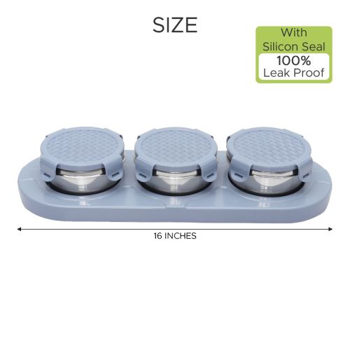Jaypee plus ZETA-3 Airtight Inner Stainless Steel Dry Fruit Container Set of 3 with Tray 3N - 350 ml VALLEY BLUE